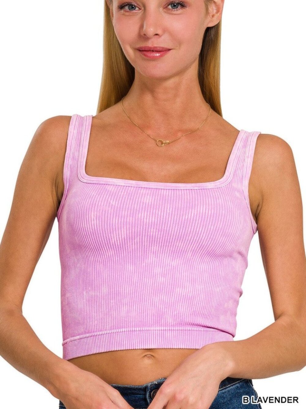 Zenana B Lavender 2 Way Neckline Washed Ribbed Seamless Tank Top